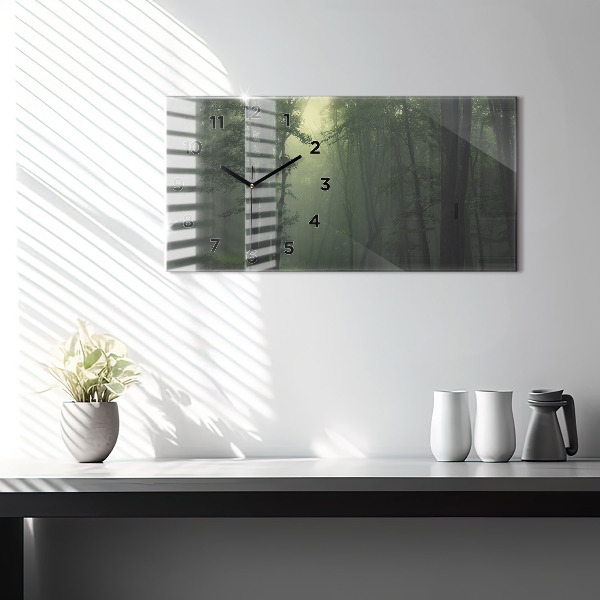 Horizontal wall clock Misty forest in the morning