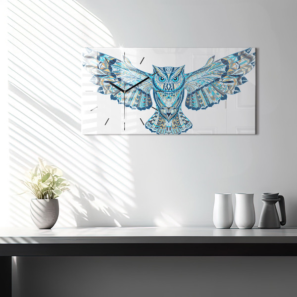 Horizontal wall clock Owl in flight