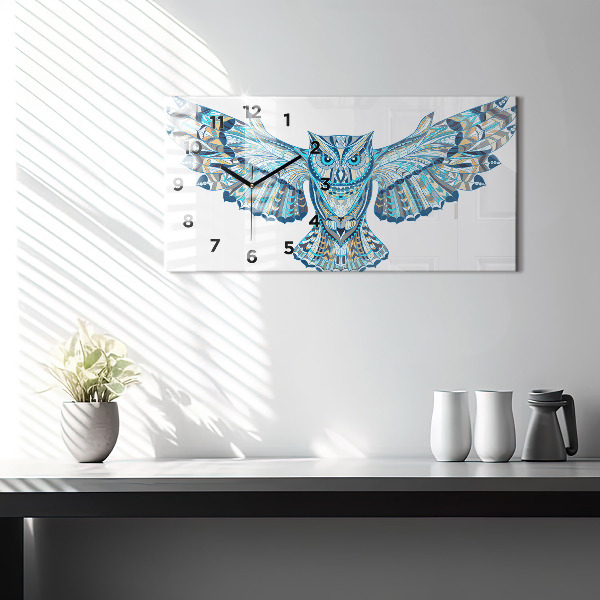Horizontal wall clock Owl in flight