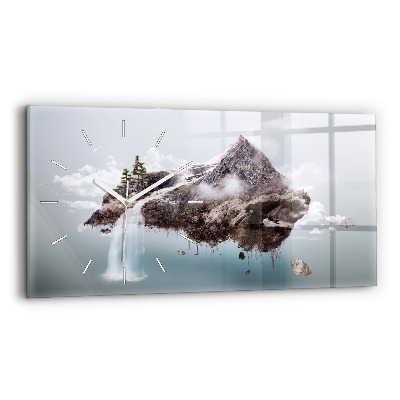 Horizontal wall clock Flying Island Waterfall