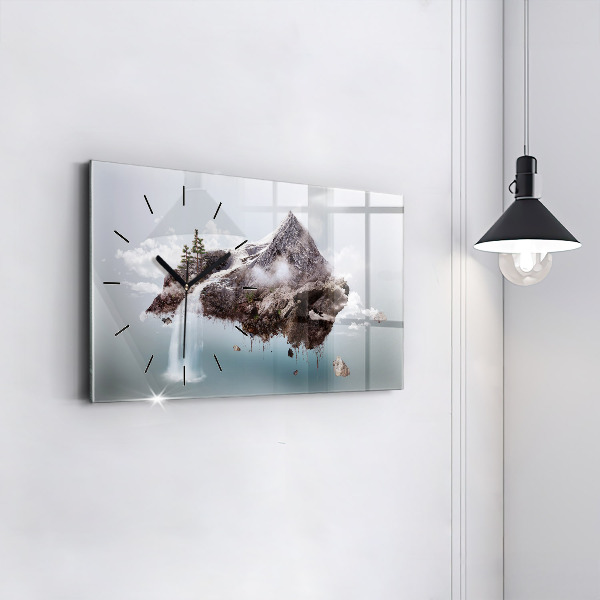 Horizontal wall clock Flying Island Waterfall