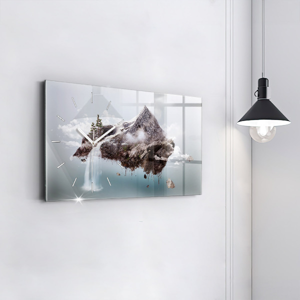 Horizontal wall clock Flying Island Waterfall