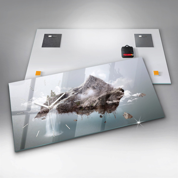Horizontal wall clock Flying Island Waterfall