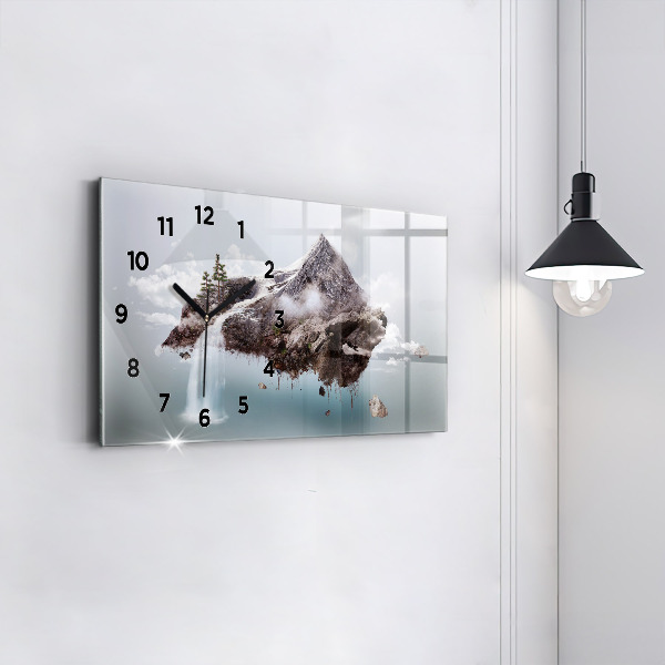 Horizontal wall clock Flying Island Waterfall