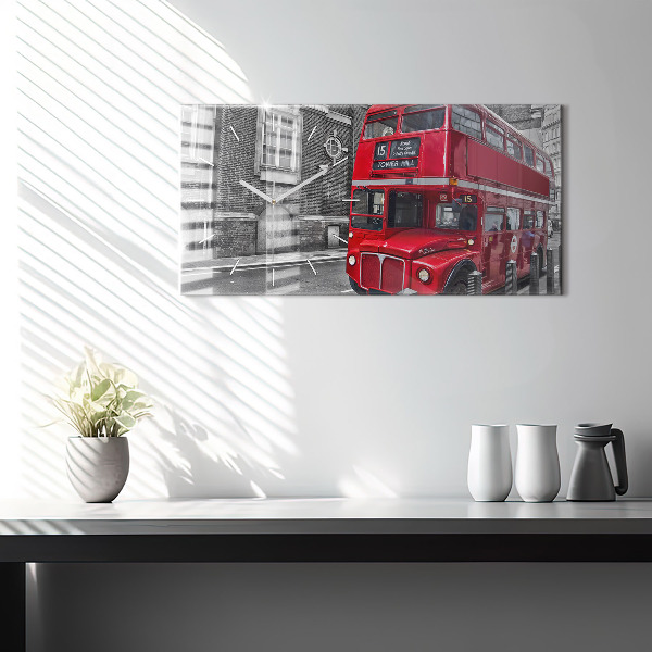 Horizontal wall clock Red double-decker bus