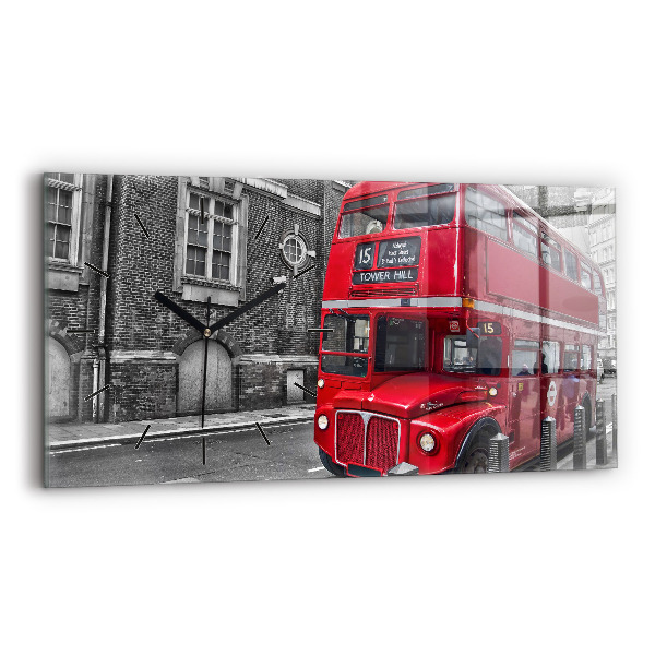 Horizontal wall clock Red double-decker bus