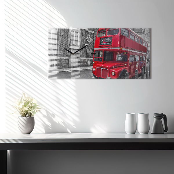 Horizontal wall clock Red double-decker bus