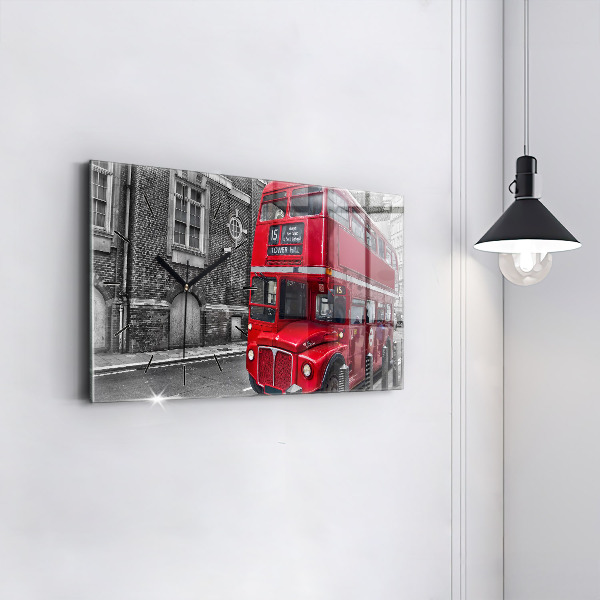 Horizontal wall clock Red double-decker bus