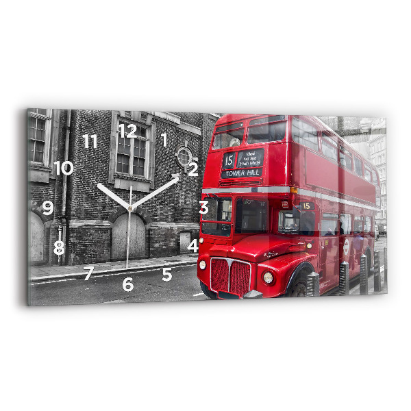Horizontal wall clock Red double-decker bus