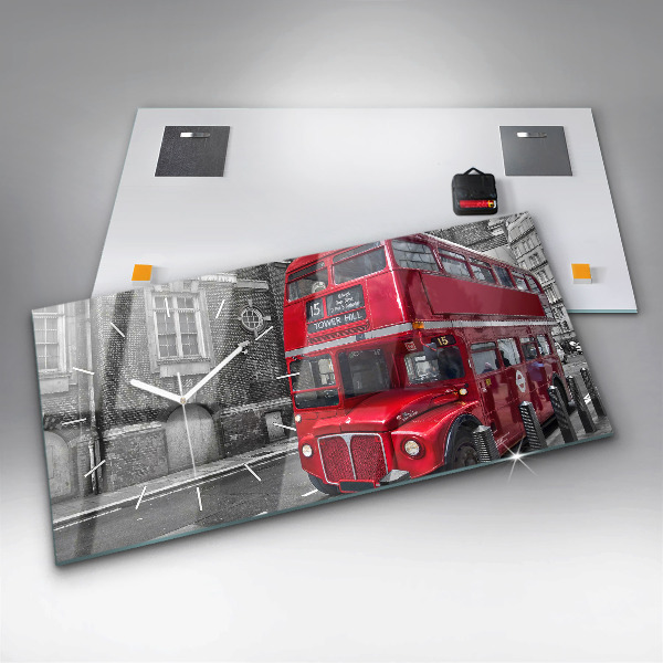 Horizontal wall clock Red double-decker bus