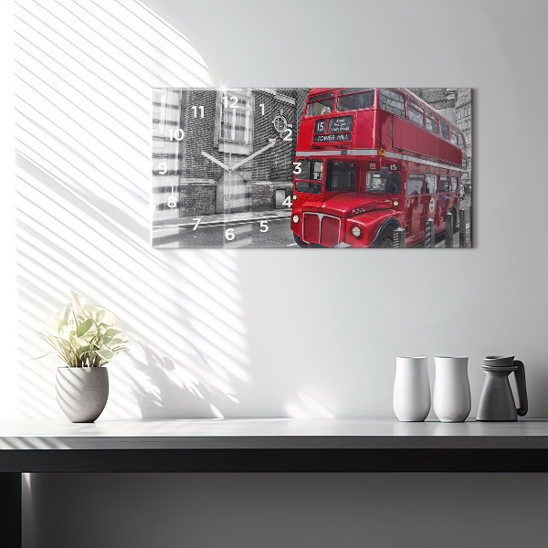 Horizontal wall clock Red double-decker bus