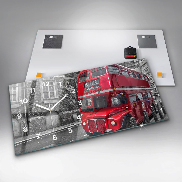 Horizontal wall clock Red double-decker bus