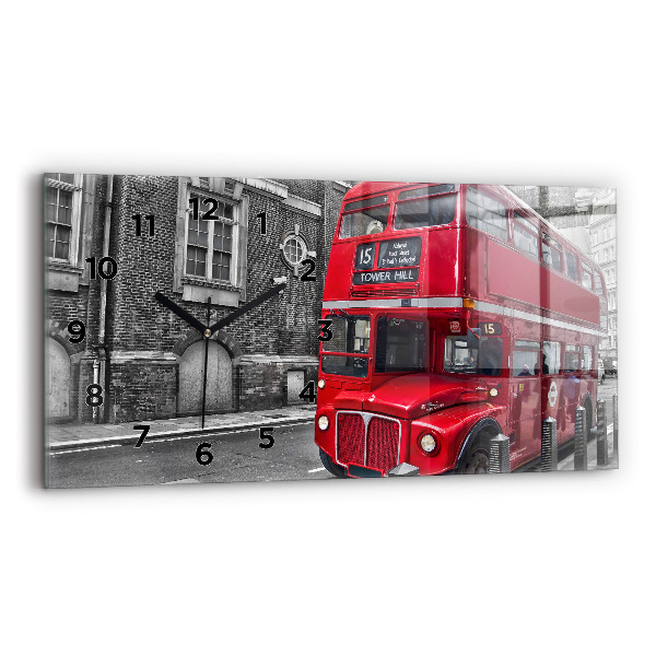 Horizontal wall clock Red double-decker bus