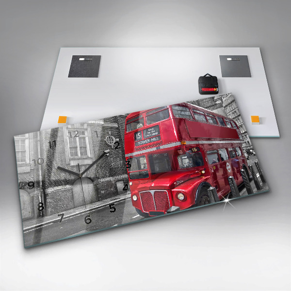 Horizontal wall clock Red double-decker bus
