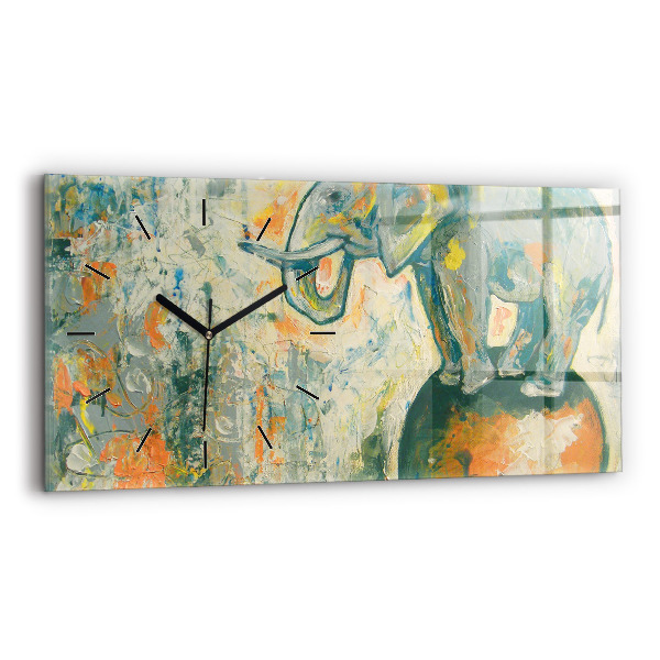 Horizontal wall clock Painted elephant posture