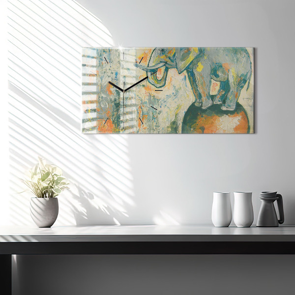 Horizontal wall clock Painted elephant posture