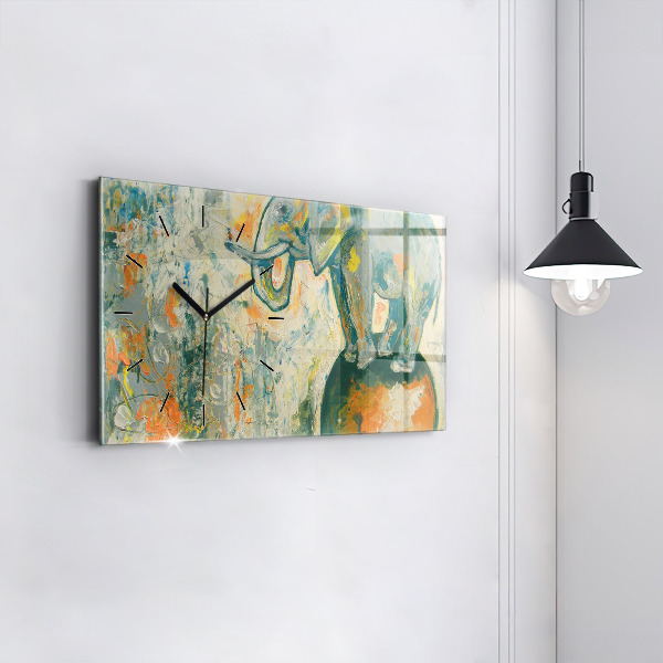 Horizontal wall clock Painted elephant posture