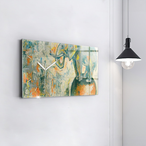 Horizontal wall clock Painted elephant posture