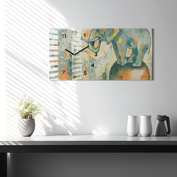 Horizontal wall clock Painted elephant posture