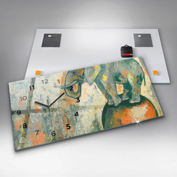 Horizontal wall clock Painted elephant posture