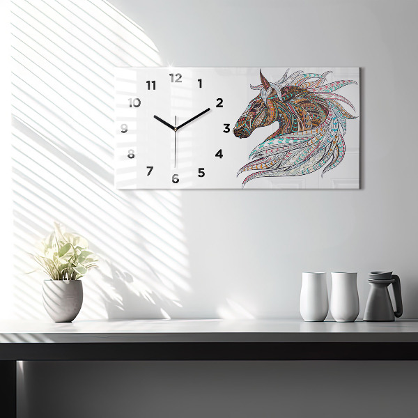 Horizontal wall clock Horse illustration