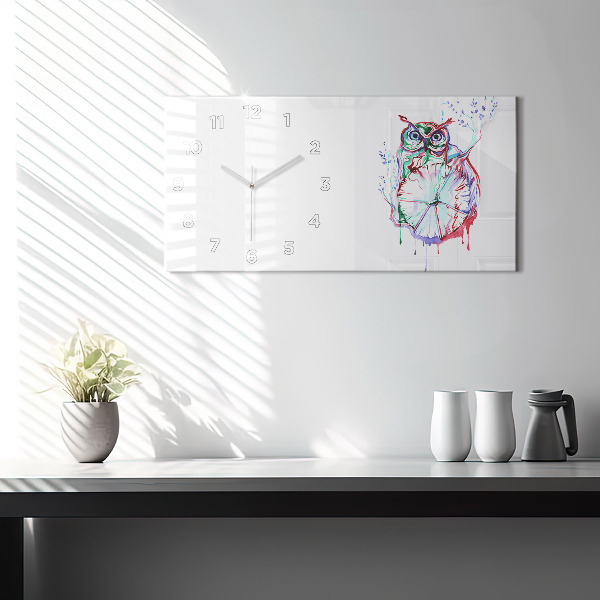 Horizontal wall clock Illustration of Owl and Clock
