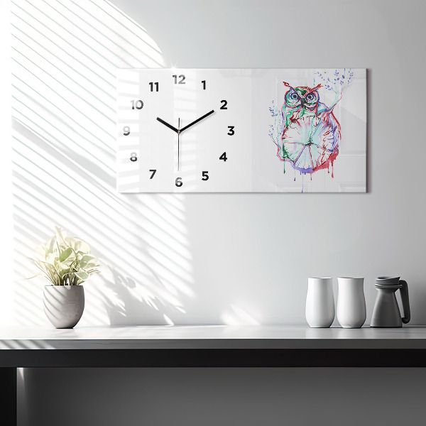 Horizontal wall clock Illustration of Owl and Clock