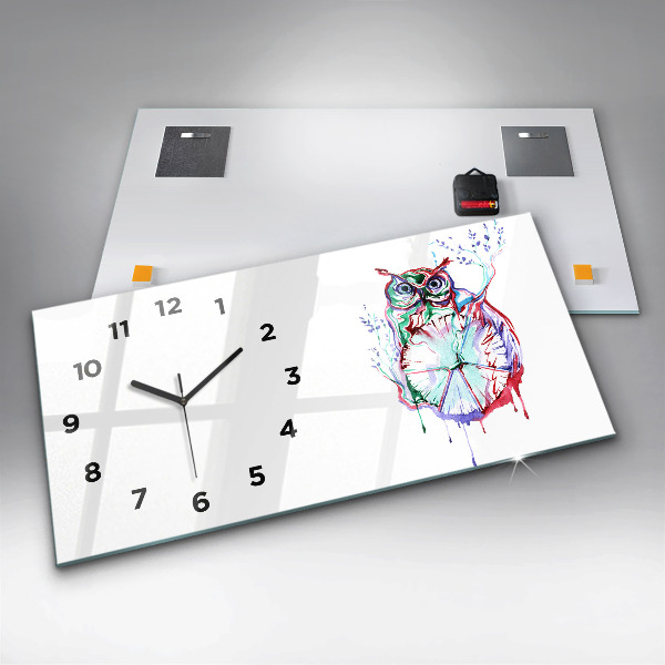 Horizontal wall clock Illustration of Owl and Clock