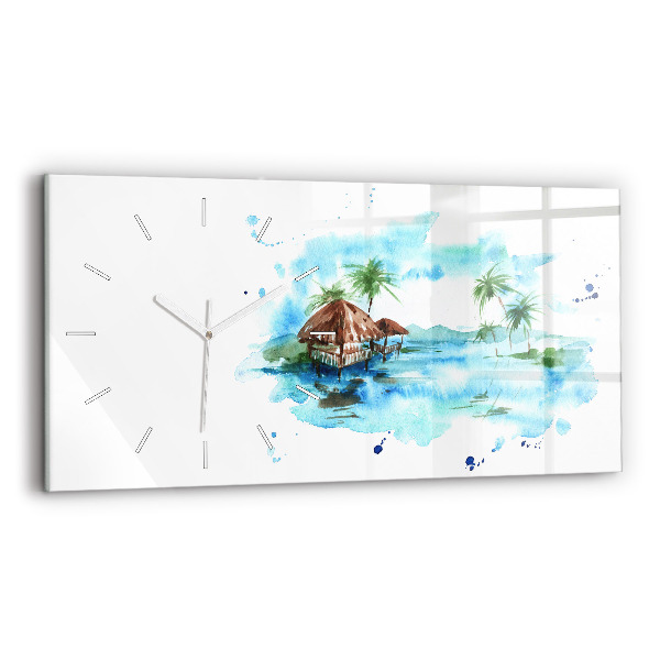 Horizontal wall clock Picture of a deserted island