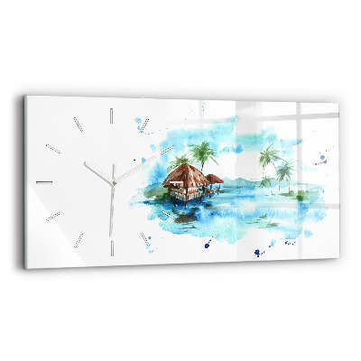 Horizontal wall clock Picture of a deserted island