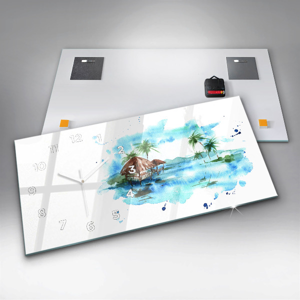 Horizontal wall clock Picture of a deserted island