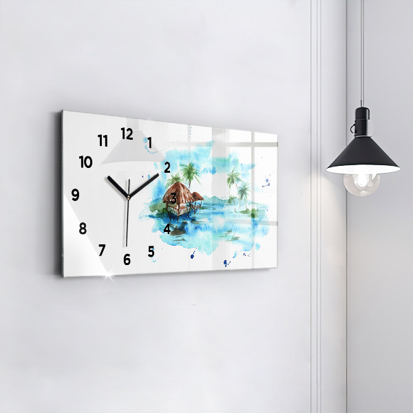 Horizontal wall clock Picture of a deserted island