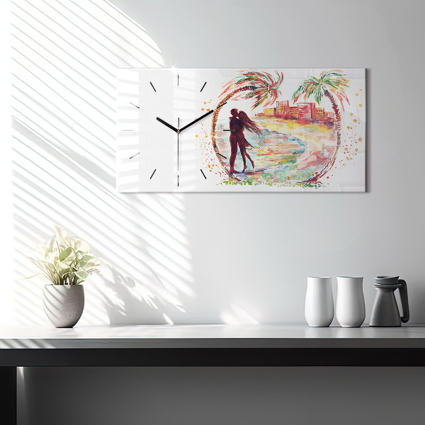 Horizontal wall clock Watercolor Love on Miami Beach