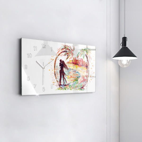 Horizontal wall clock Watercolor Love on Miami Beach