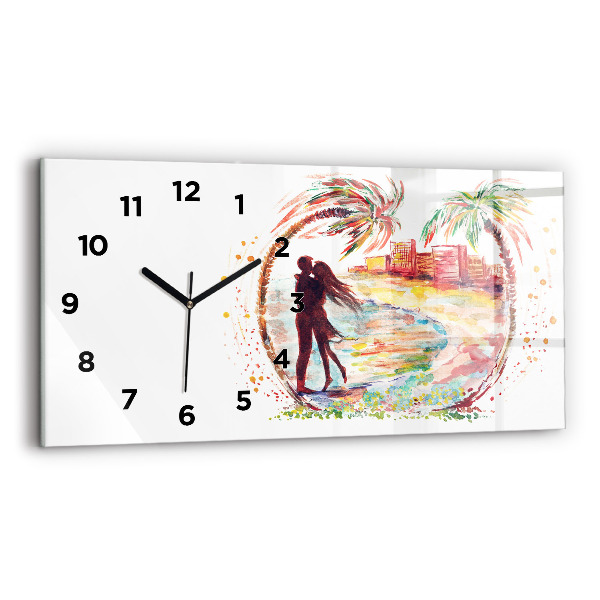 Horizontal wall clock Watercolor Love on Miami Beach