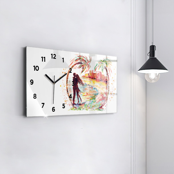 Horizontal wall clock Watercolor Love on Miami Beach
