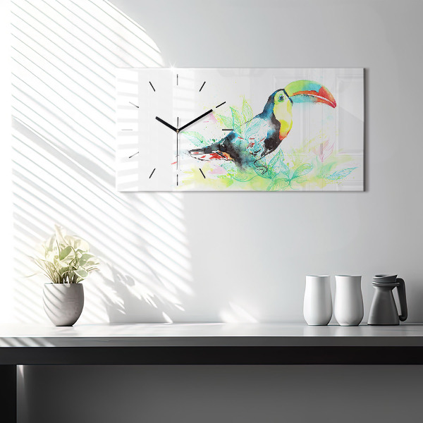 Horizontal wall clock Toucan in the grass
