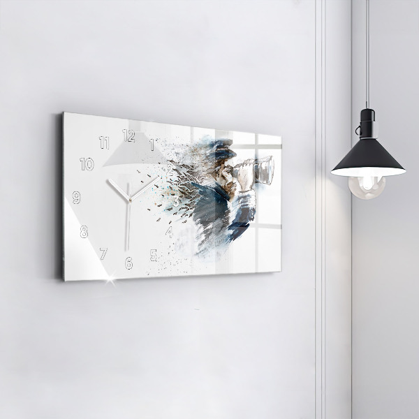 Horizontal wall clock Ship captain with binoculars