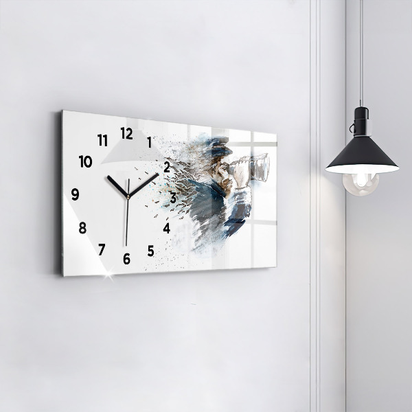 Horizontal wall clock Ship captain with binoculars