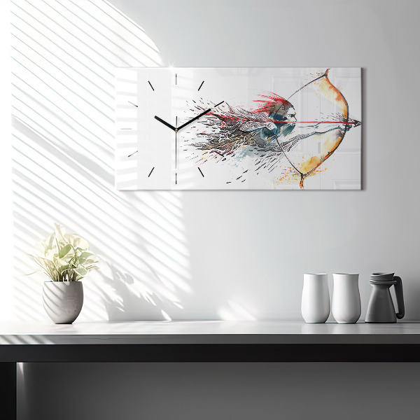 Horizontal wall clock A warrior on the hunt