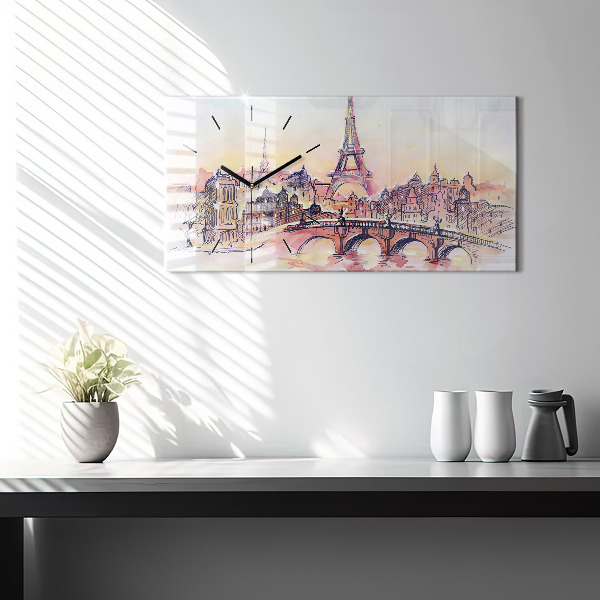 Horizontal wall clock Painted Landscape of Paris