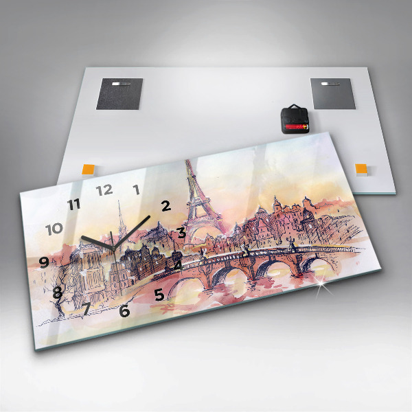 Horizontal wall clock Painted Landscape of Paris