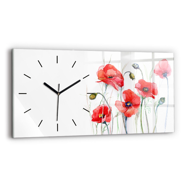 Horizontal wall clock Painted Red Poppies