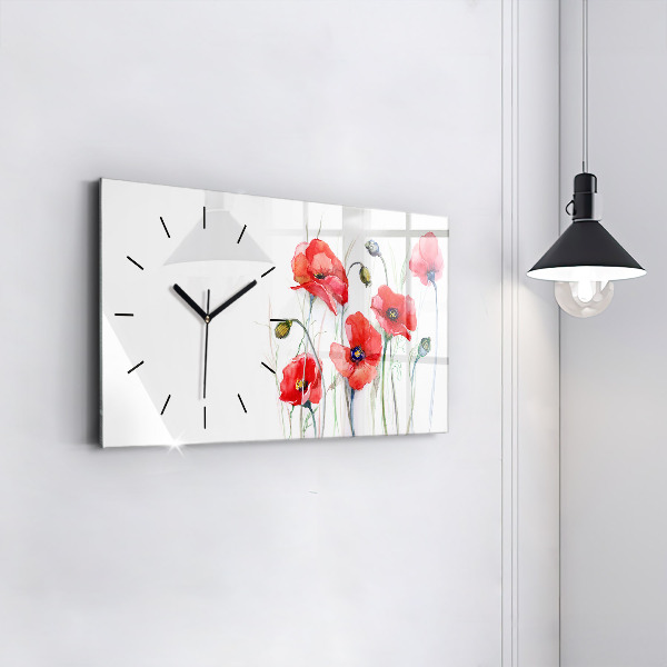 Horizontal wall clock Painted Red Poppies