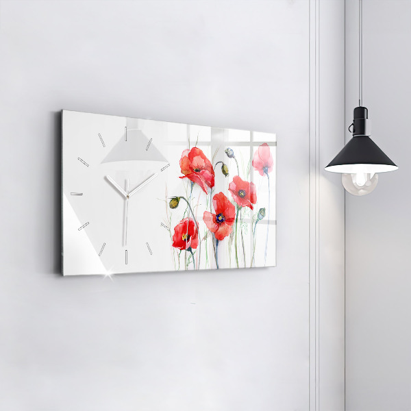 Horizontal wall clock Painted Red Poppies