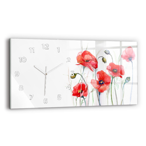 Horizontal wall clock Painted Red Poppies