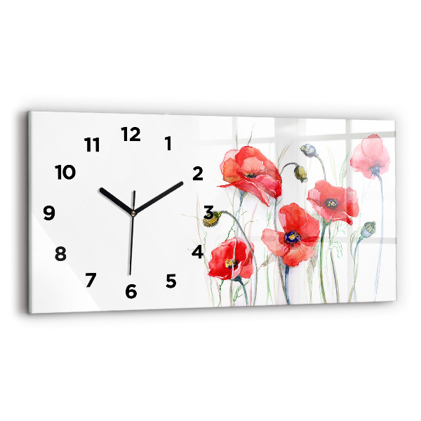 Horizontal wall clock Painted Red Poppies