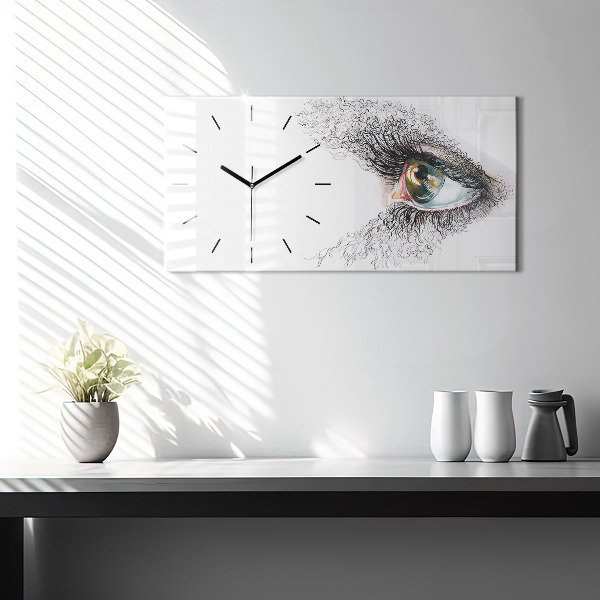 Horizontal wall clock Drawing of a human eye
