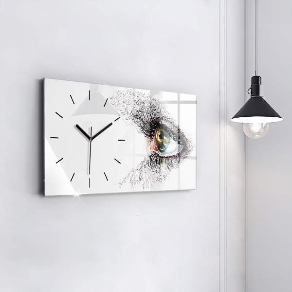 Horizontal wall clock Drawing of a human eye