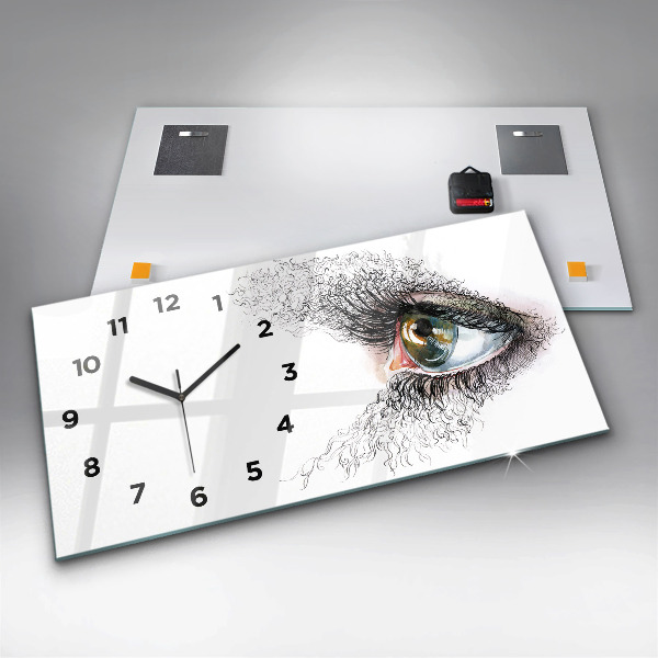 Horizontal wall clock Drawing of a human eye